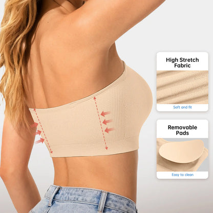 Vertvie｜Zoe Stay Put Bandeau Bra, Strapless Bra Wireless Seamless Comfort Day